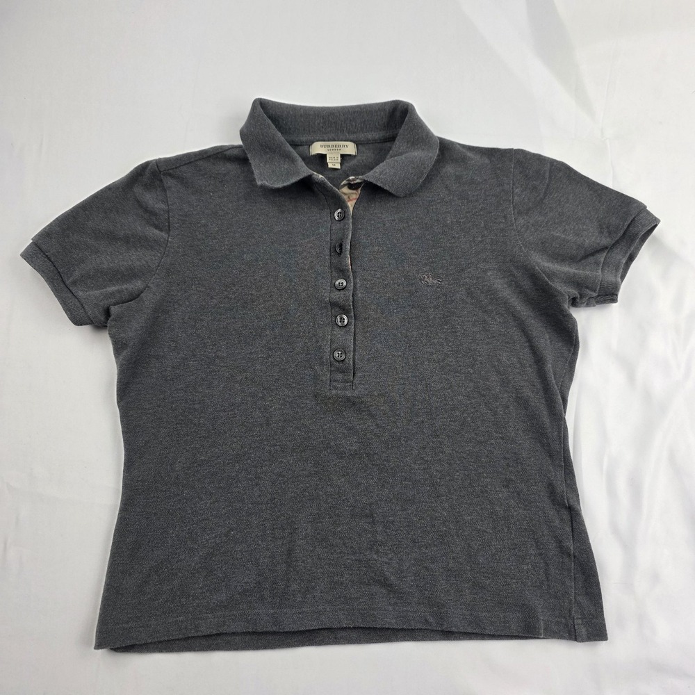 Burberry London Polo Shirt Womens Medium Gray Nova Check Stretch Knit